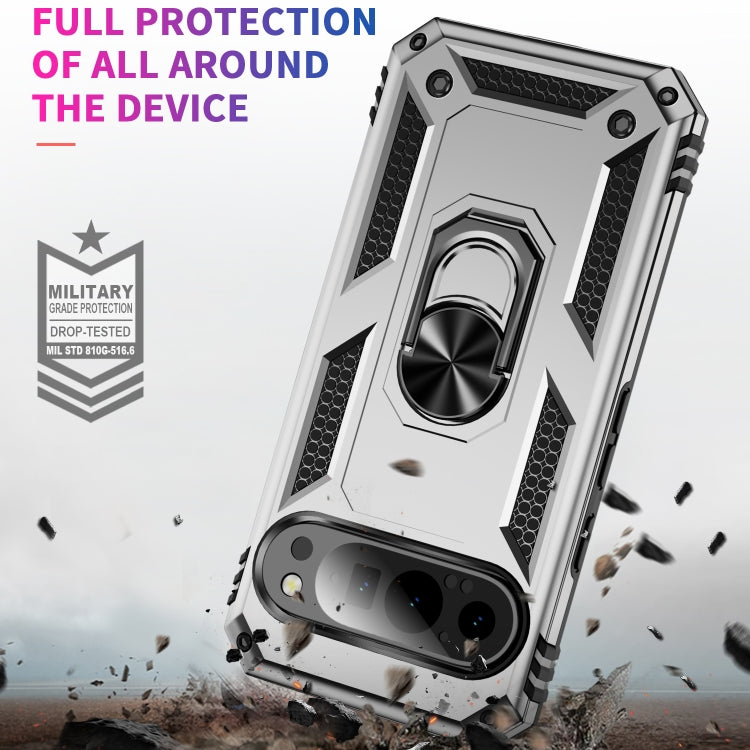 For Google Pixel 9 Shockproof TPU + PC Phone Case with Holder(Silver) - Google Cases by buy2fix | Online Shopping UK | buy2fix