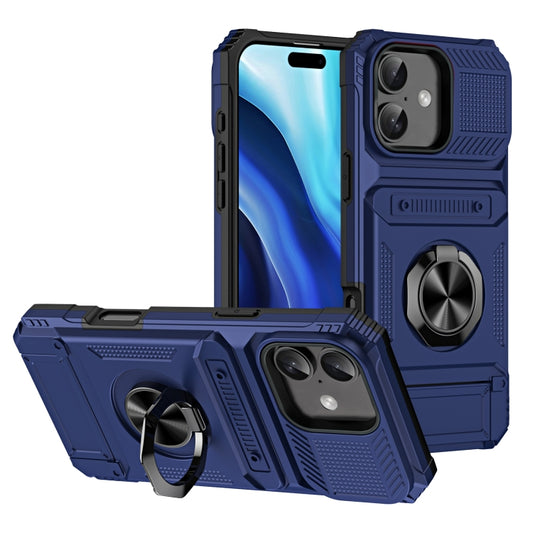 For iPhone 16 Plus TPU+PC Shockproof Card Phone Case with Metal Ring Holder(Blue) - iPhone 16 Plus Cases by buy2fix | Online Shopping UK | buy2fix