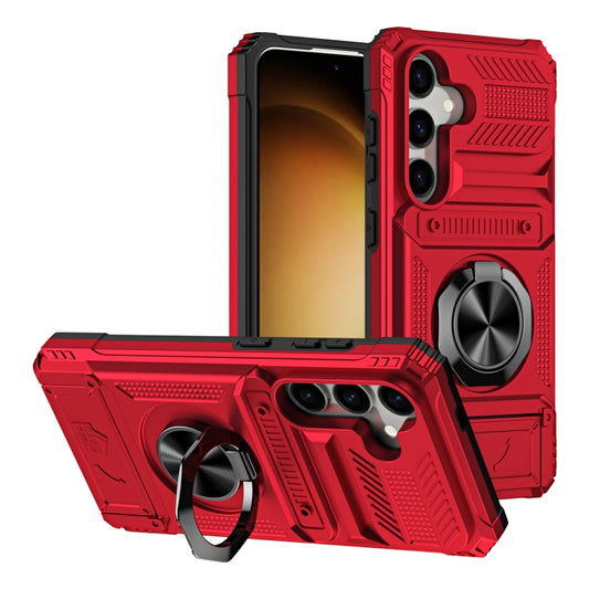 For Samsung Galaxy S24+ 5G TPU+PC Shockproof Card Phone Case with Metal Ring Holder(Red) - Galaxy S24+ 5G Cases by buy2fix | Online Shopping UK | buy2fix