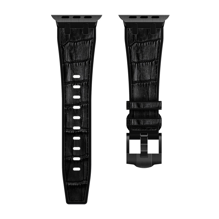 For Apple Watch SE 2023 40mm Crocodile Texture Liquid Silicone Watch Band(Black Black) - Watch Bands by buy2fix | Online Shopping UK | buy2fix