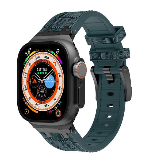 For Apple Watch Ultra 49mm Crocodile Texture Liquid Silicone Watch Band(Black Deep Green) - Watch Bands by buy2fix | Online Shopping UK | buy2fix