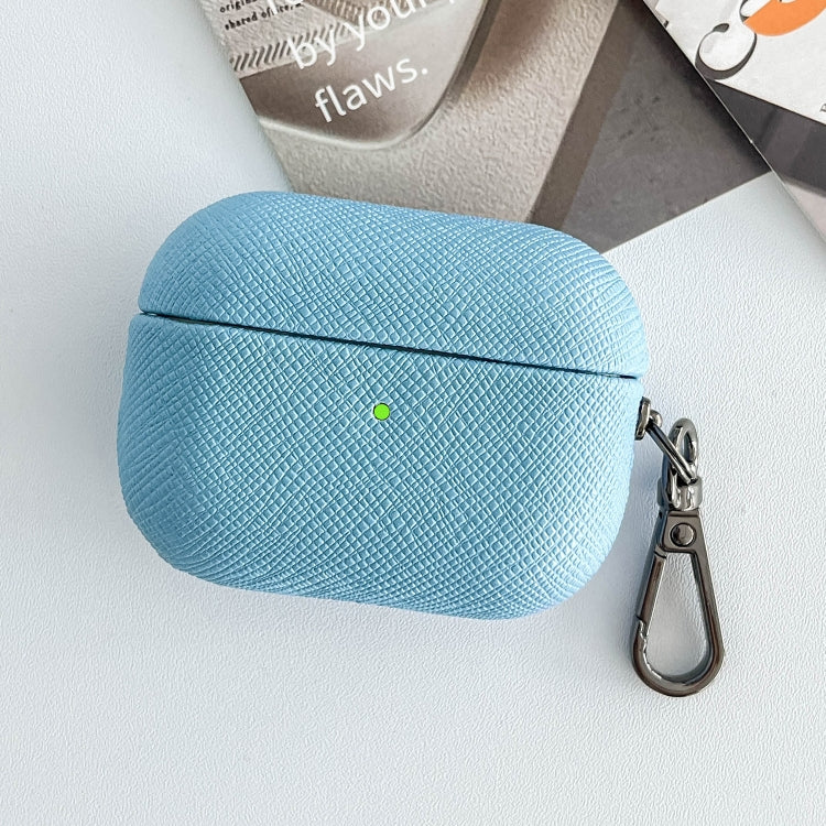 For AirPods Pro Cross Texture PU Leather Bluetooth Earphone Protective Case(Sky Blue) - For AirPods Pro by buy2fix | Online Shopping UK | buy2fix