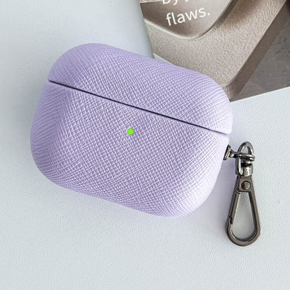 For AirPods Pro Cross Texture PU Leather Bluetooth Earphone Protective Case(Purple) - For AirPods Pro by buy2fix | Online Shopping UK | buy2fix