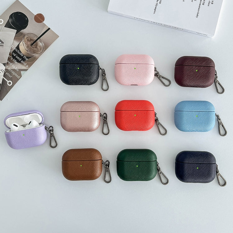 For AirPods Pro Cross Texture PU Leather Bluetooth Earphone Protective Case(Purple) - For AirPods Pro by buy2fix | Online Shopping UK | buy2fix