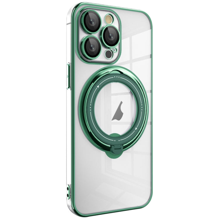 For iPhone 14 Pro Max Electroplating MagSafe 360 Degree Rotation Holder Shockproof Phone Case(Dark Green) - iPhone 14 Pro Max Cases by buy2fix | Online Shopping UK | buy2fix