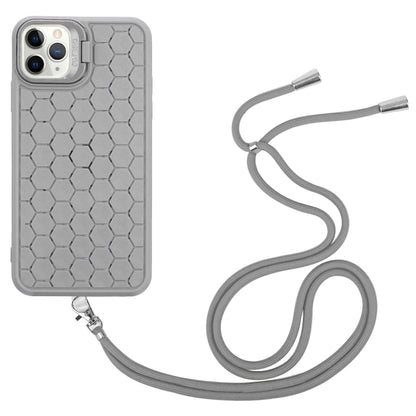 For iPhone 16 Pro Max Honeycomb Radiating Holder TPU Phone Case with Lanyard(Grey) - iPhone 16 Pro Max Cases by buy2fix | Online Shopping UK | buy2fix