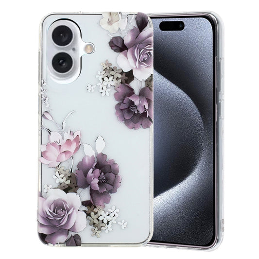 For iPhone 16 Plus Colorful Painting Pattern TPU Phone Case(Peony) - iPhone 16 Plus Cases by buy2fix | Online Shopping UK | buy2fix