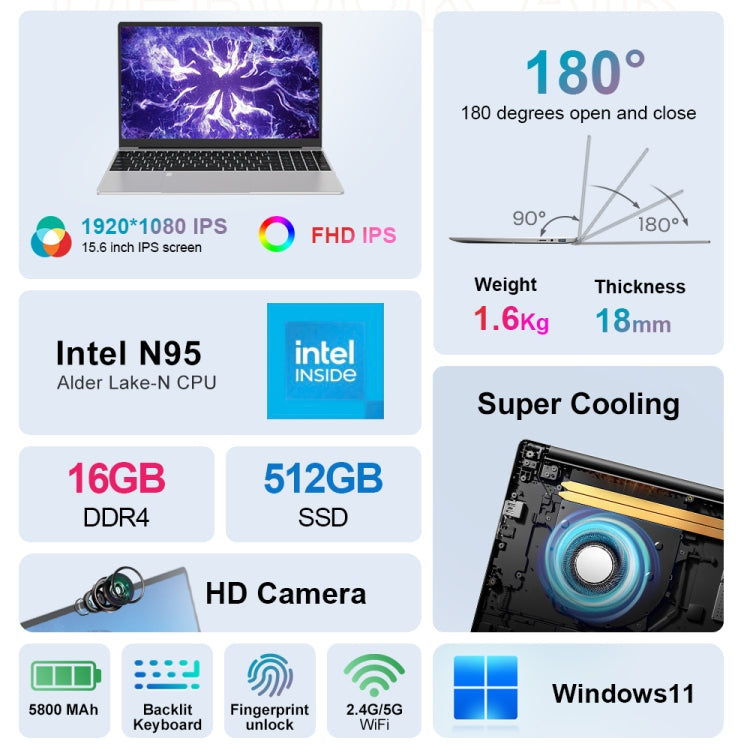 Ninkear N15 Air 15.6 inch Laptop, 16GB+512GB, Windows 11 Intel Celeron N95 Quad Core(EU Plug) - Others by Ninkear | Online Shopping UK | buy2fix