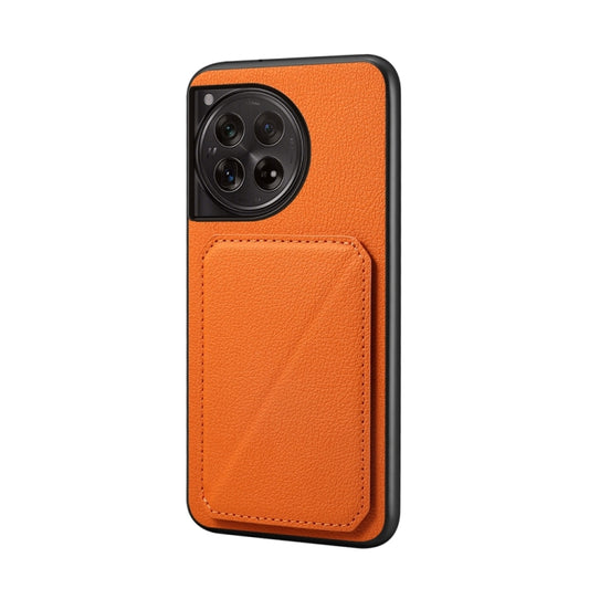 For OnePlus 12 D04 Calf Texture Dual Card Slot Holder Phone Case(Orange) - OnePlus Cases by buy2fix | Online Shopping UK | buy2fix