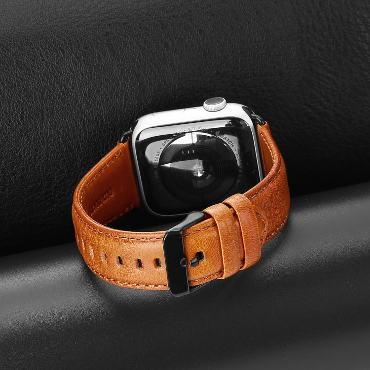 For Apple Watch SE 2022 44mm DUX DUCIS Business Genuine Leather Watch Strap(Khaki) - Watch Bands by DUX DUCIS | Online Shopping UK | buy2fix