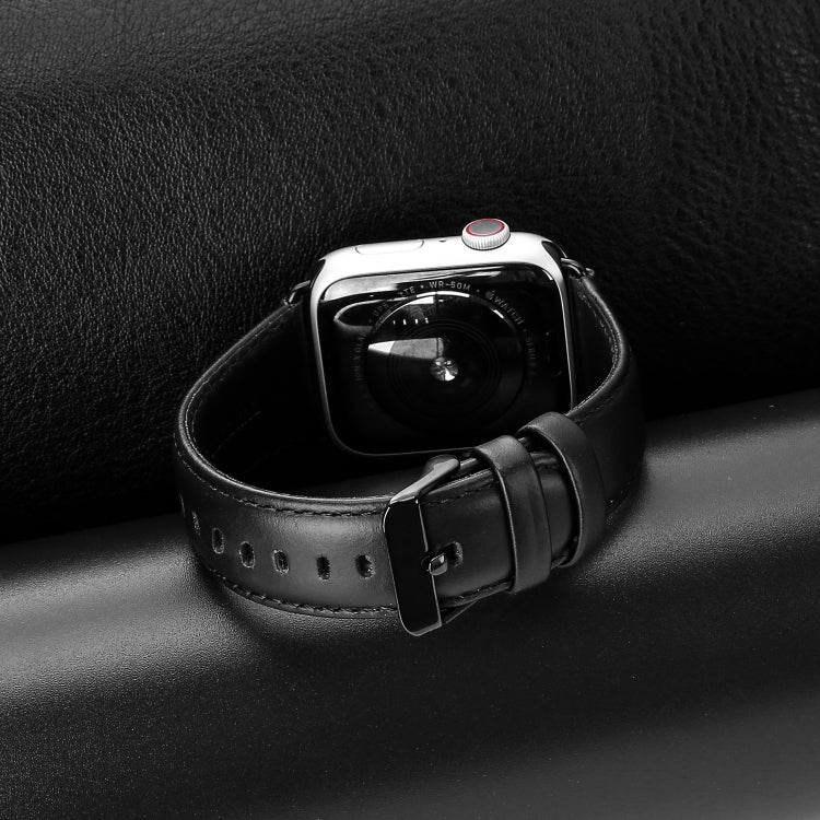 For Apple Watch Series 7 41mm DUX DUCIS Business Genuine Leather Watch Strap(Black) - Watch Bands by DUX DUCIS | Online Shopping UK | buy2fix