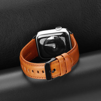 For Apple Watch Series 7 45mm DUX DUCIS Business Genuine Leather Watch Strap(Khaki) - Watch Bands by DUX DUCIS | Online Shopping UK | buy2fix