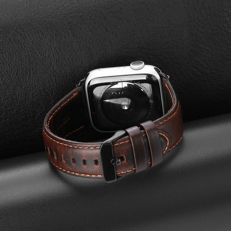 For Apple Watch SE 40mm DUX DUCIS Business Genuine Leather Watch Strap(Coffee) - Watch Bands by DUX DUCIS | Online Shopping UK | buy2fix