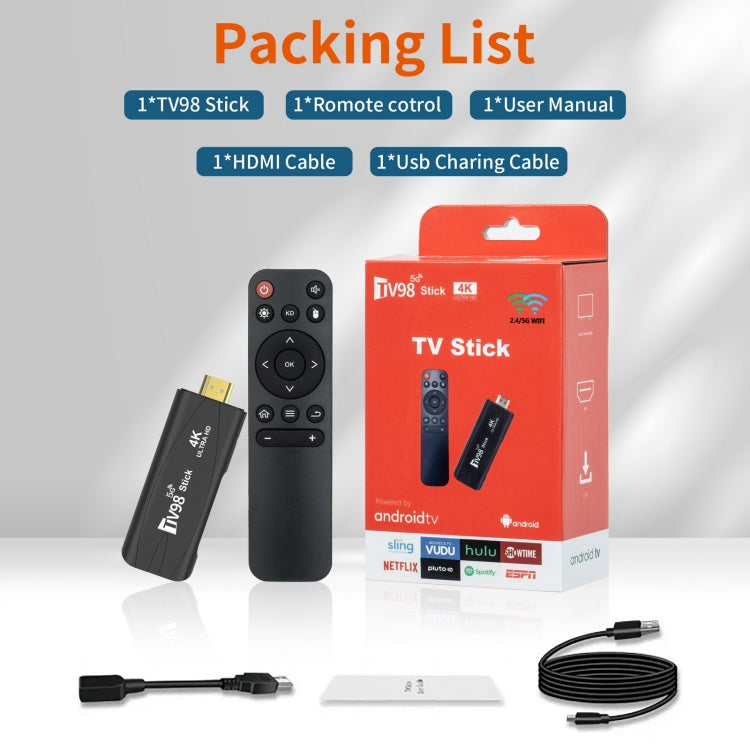 TV98 Rockchip 3228A Quad Core 4K HD Bluetooth Android TV Stick, RAM:2GB+16GB(UK Plug) - Android TV Sticks by buy2fix | Online Shopping UK | buy2fix