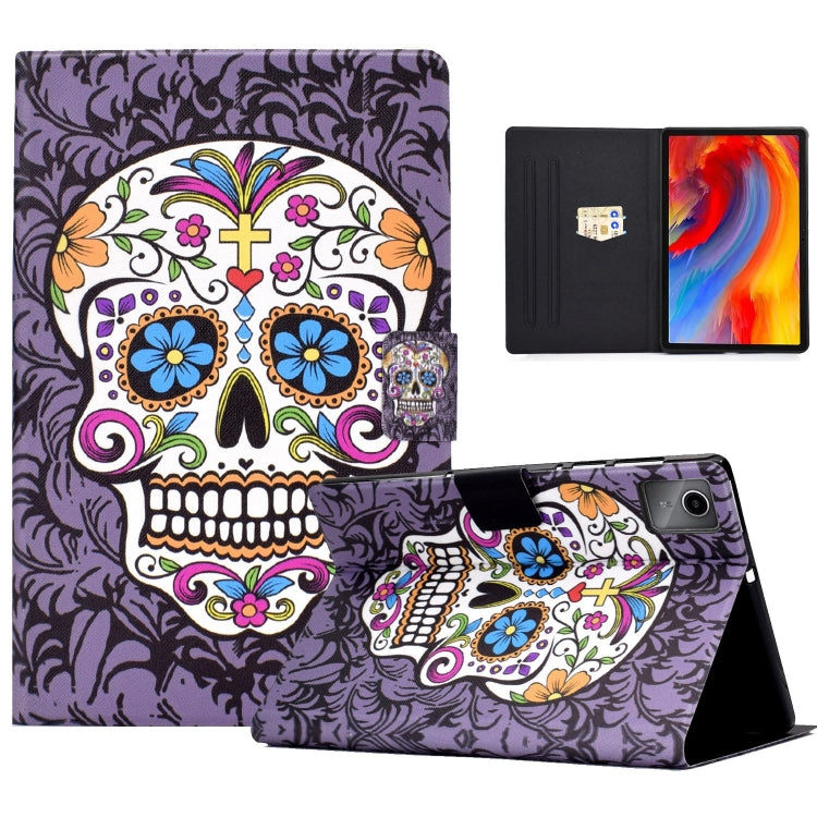 For Lenovo Tab M11 / Xiaoxin Pad 11 2024 Electric Pressed Colored Drawing Smart Leather Tablet Case(Skull) - Lenovo by buy2fix | Online Shopping UK | buy2fix