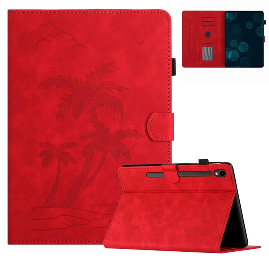 For Samsung Galaxy Tab S9 X710/X716B/X718U Coconut Tree Embossed Smart Leather Tablet Case(Red) - Galaxy Tab S9 Cases by buy2fix | Online Shopping UK | buy2fix