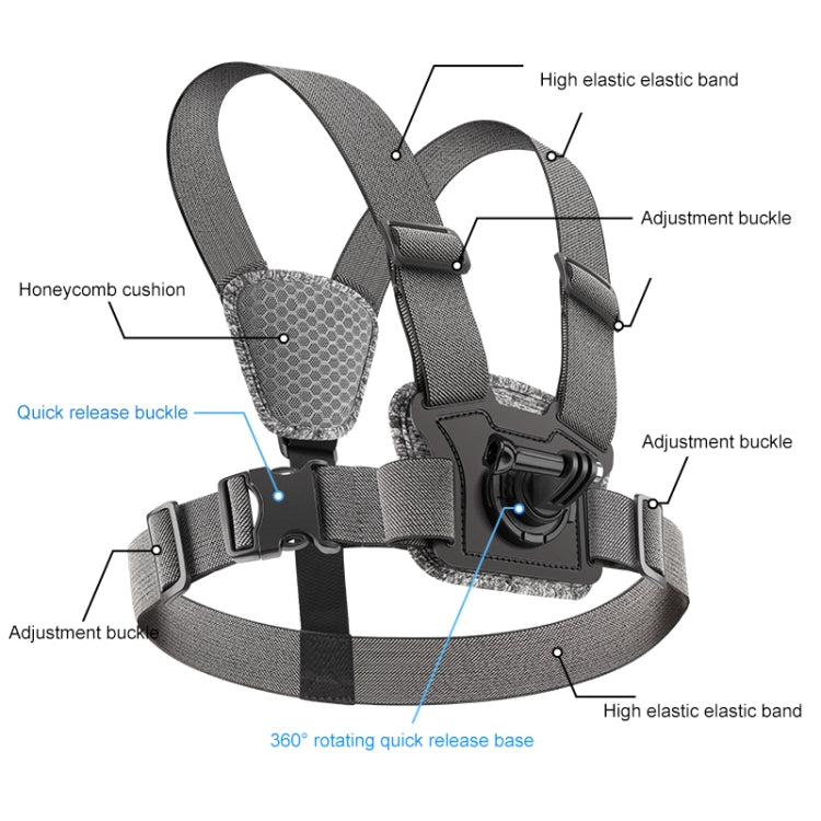 6 in 1 360 Phone Clamp Adjustable Body Mount Belt Chest Strap with Mount & Screw(Grey) - Chest Belt by RUIGPRO | Online Shopping UK | buy2fix