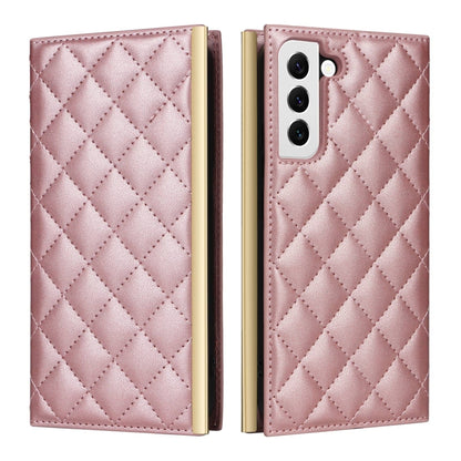 For Samsung Galaxy S22+ 5G Crossbody Rhombic Sucker Leather Phone Case(Rose Gold) - Galaxy S22+ 5G Cases by buy2fix | Online Shopping UK | buy2fix