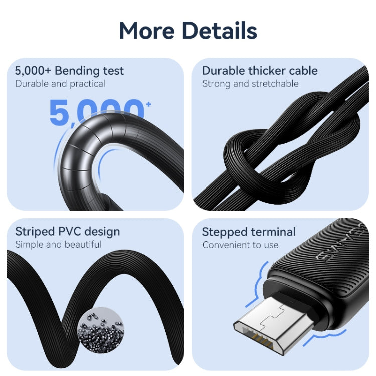 USAMS US-SJ695 USB to Micro USB 2A Striped Fast Charge Data Cable, Length:2m(White) - Micro USB Cable by USAMS | Online Shopping UK | buy2fix