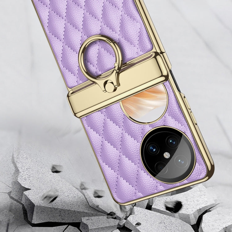 For Huawei Pocket 2 GKK Rhombus Pattern Electroplated Leather Phone Case with Ring(Purple) - Huawei Cases by GKK | Online Shopping UK | buy2fix