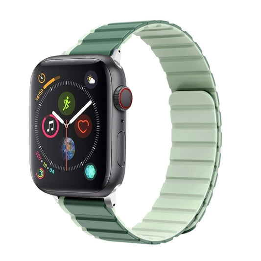 For Apple Watch Series 4 44mm ZGA Two Color Magnetic Silicone Watch Band(Dark Green+Light Green) - Watch Bands by ZGA | Online Shopping UK | buy2fix