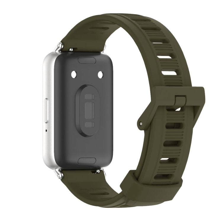 For Samsung Galaxy Fit 3 Mijobs Flat Hole Silicone Watch Band(Khaki Green+Silver) - Watch Bands by MIJOBS | Online Shopping UK | buy2fix