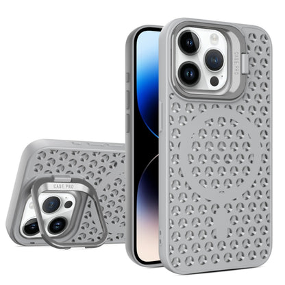 For iPhone 14 Pro Hollow Cooling Lens Holder MagSafe Magnetic TPU Phone Case(Grey) - iPhone 14 Pro Cases by buy2fix | Online Shopping UK | buy2fix