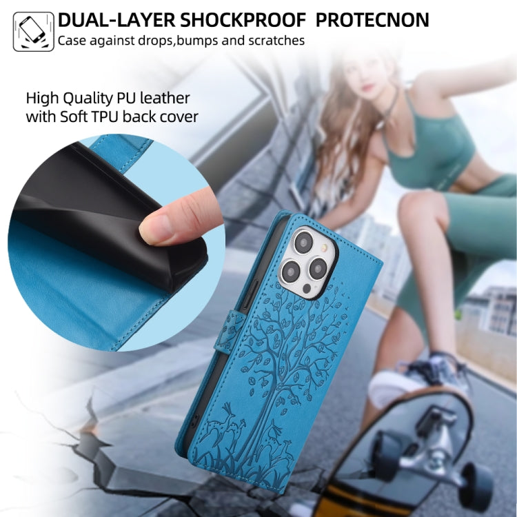 For Sony Xperia 10 V Tree & Deer Embossed Leather Phone Case(Blue) - Sony Cases by buy2fix | Online Shopping UK | buy2fix