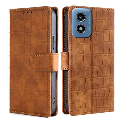 For Motorola Moto G Play 4G 2024 Skin Feel Crocodile Magnetic Clasp Leather Phone Case(Brown) - Motorola Cases by buy2fix | Online Shopping UK | buy2fix