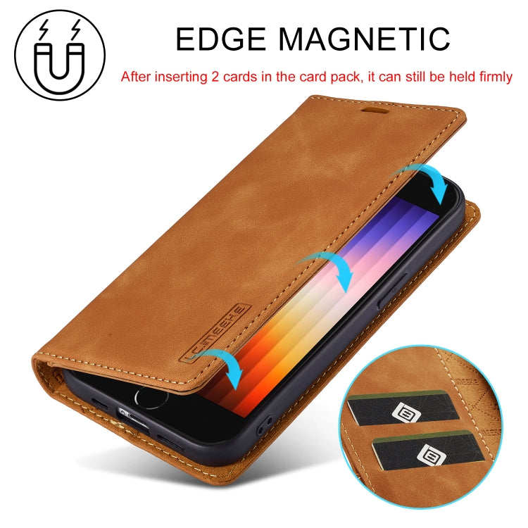 For iPhone SE 2024 LC.IMEEKE Strong Magnetic Leather Phone Case with Holder & Card Slots & Wallet(Brown) - More iPhone Cases by LC.IMEEKE | Online Shopping UK | buy2fix