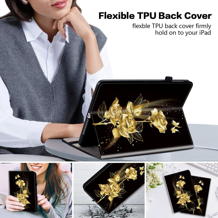 For iPad Air 11 2024 Crystal Texture Painted Leather Smart Tablet Case(Gold Butterfly Rose) - iPad Air 11 2024 Cases by buy2fix | Online Shopping UK | buy2fix