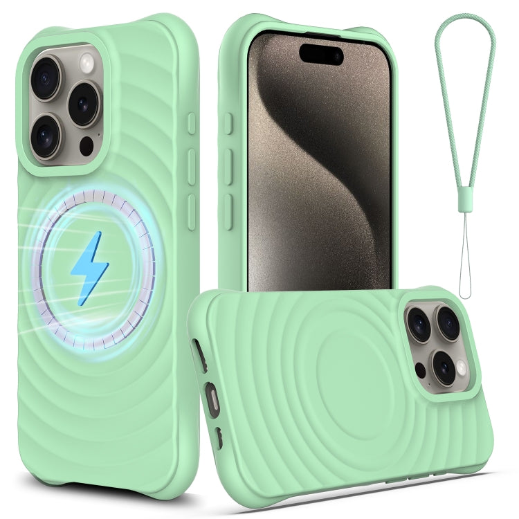 For iPhone 16 Pro Max Wave Texture MagSafe Magnetic Liquid Silicone Phone Case(Green) - iPhone 16 Pro Max Cases by buy2fix | Online Shopping UK | buy2fix