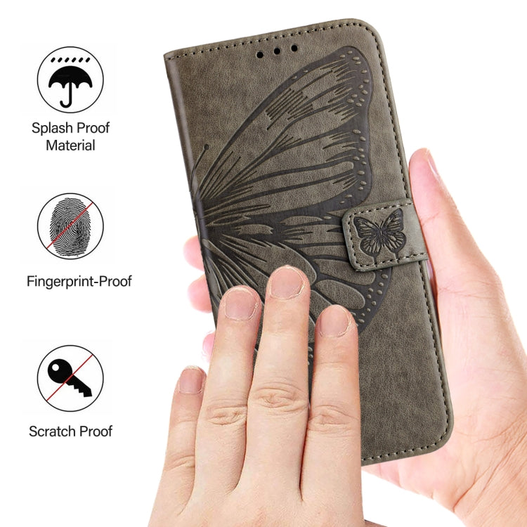For Realme C67 5G India/Narzo 60x Global Embossed Butterfly Leather Phone Case(Grey) - C67 Cases by buy2fix | Online Shopping UK | buy2fix