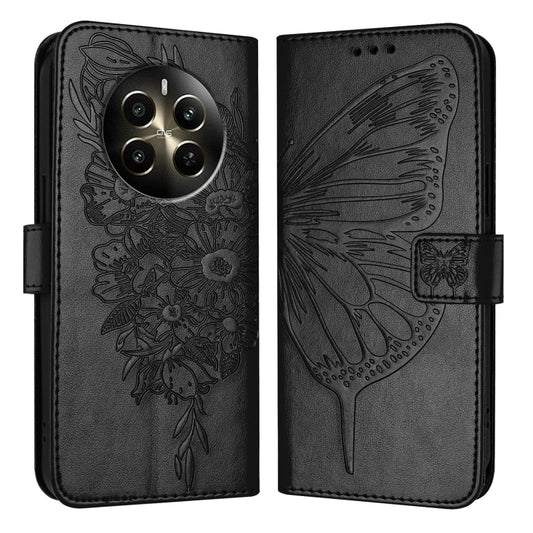 For Realme 12+ Global/Narzo 70 Pro India Embossed Butterfly Leather Phone Case(Black) - Realme Cases by buy2fix | Online Shopping UK | buy2fix