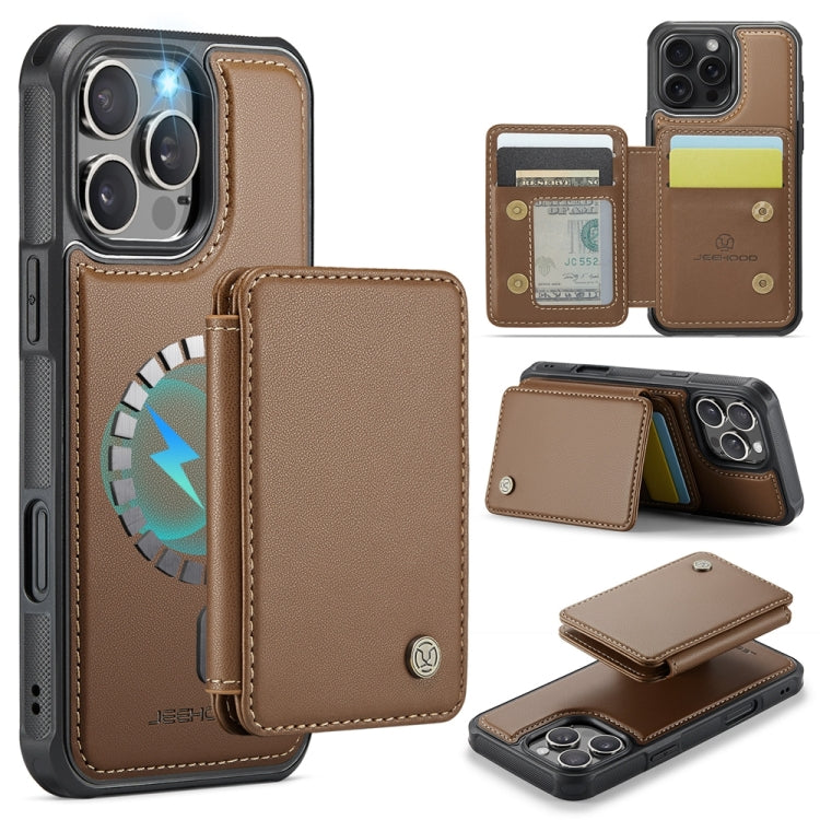 For iPhone 16 Pro JEEHOOD J05 Business Magnetic Style RFID Leather Phone Case(Brown) - iPhone 16 Pro Cases by JEEHOOD | Online Shopping UK | buy2fix