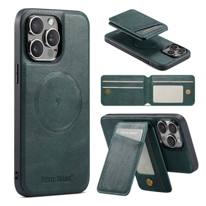 For iPhone 15 Pro Max Fierre Shann Oil Wax Cow Leather Magnetic Card Holder Phone Case(Green) - iPhone 15 Pro Max Cases by FIERRE SHANN | Online Shopping UK | buy2fix