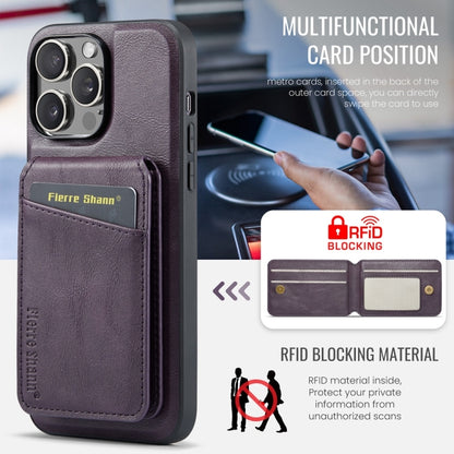 For iPhone 16 Pro Fierre Shann Oil Wax Cow Leather Magnetic Card Holder Phone Case(Purple) - iPhone 16 Pro Cases by FIERRE SHANN | Online Shopping UK | buy2fix