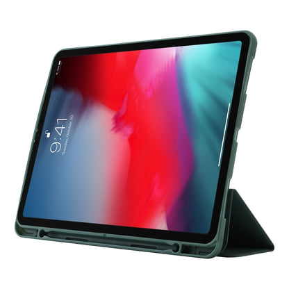 For iPad Pro 13 2024 Skin Feel Tri-fold Leather Tablet Case with Pen Slot(Dark Green) - iPad Pro 13 2024 Cases by buy2fix | Online Shopping UK | buy2fix