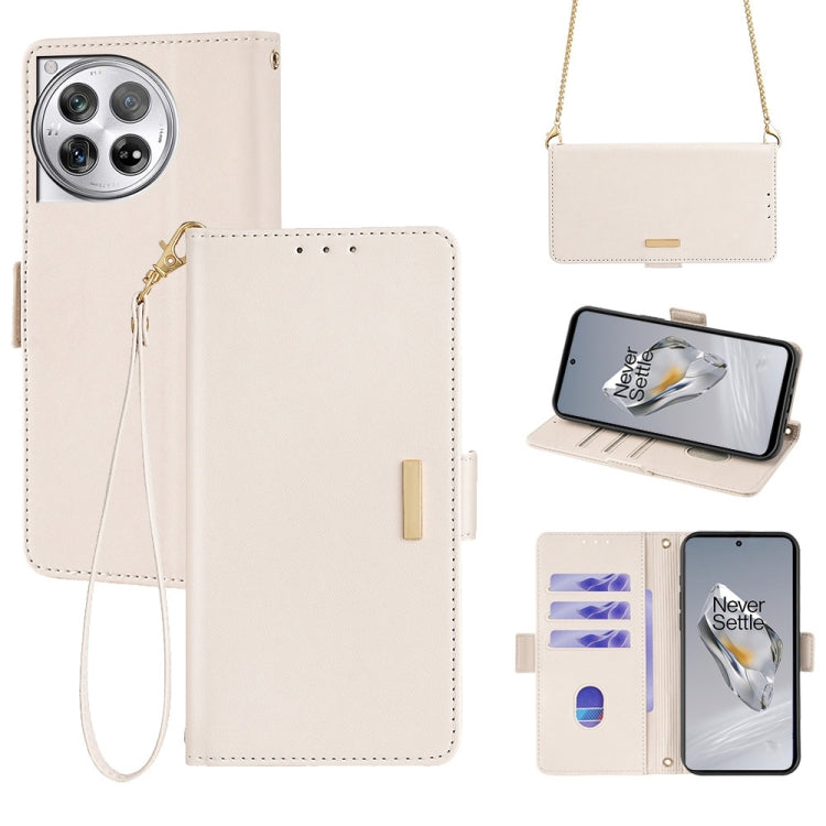 For OnePlus 12 5G Crossbody Chain Leather Phone Case(White) - OnePlus Cases by buy2fix | Online Shopping UK | buy2fix