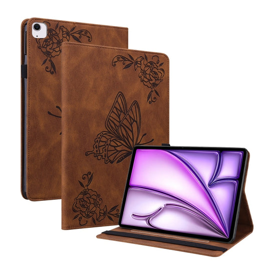 For iPad Air 11 2024 Butterfly Flower Embossed Leather Tablet Case(Brown) - iPad Air 11 2024 Cases by buy2fix | Online Shopping UK | buy2fix