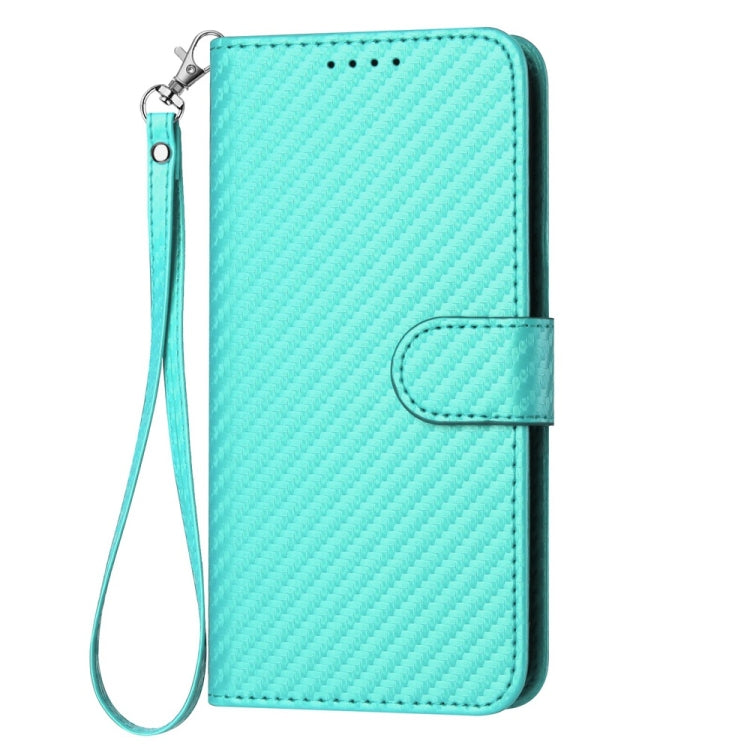 For iPhone 16 Plus YX0070 Carbon Fiber Buckle Leather Phone Case with Lanyard(Light Blue) - iPhone 16 Plus Cases by buy2fix | Online Shopping UK | buy2fix