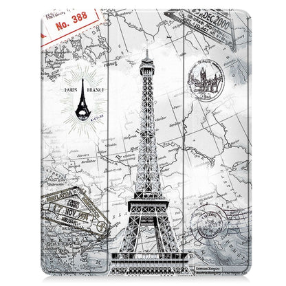 For iPad Pro 13 2024 Custer Painted 3-Fold Holder Smart Leather Tablet Case with Pen Tray(Eiffel Tower) - iPad Pro 13 2024 Cases by buy2fix | Online Shopping UK | buy2fix