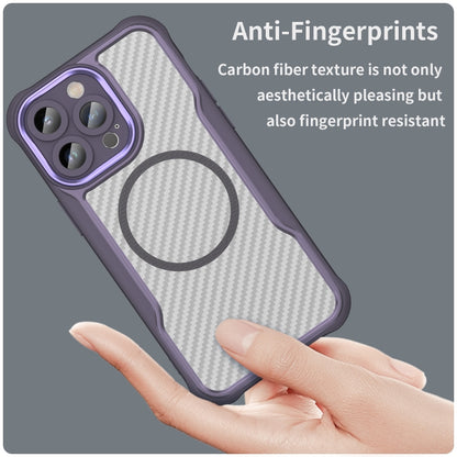 For iPhone 15 Pro Carbon Fiber Texture MagSafe Translucent Phone Case(Purple) - iPhone 15 Pro Cases by buy2fix | Online Shopping UK | buy2fix