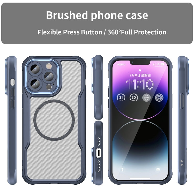 For iPhone 14 Pro Carbon Fiber Texture MagSafe Translucent Phone Case(Blue) - iPhone 14 Pro Cases by buy2fix | Online Shopping UK | buy2fix