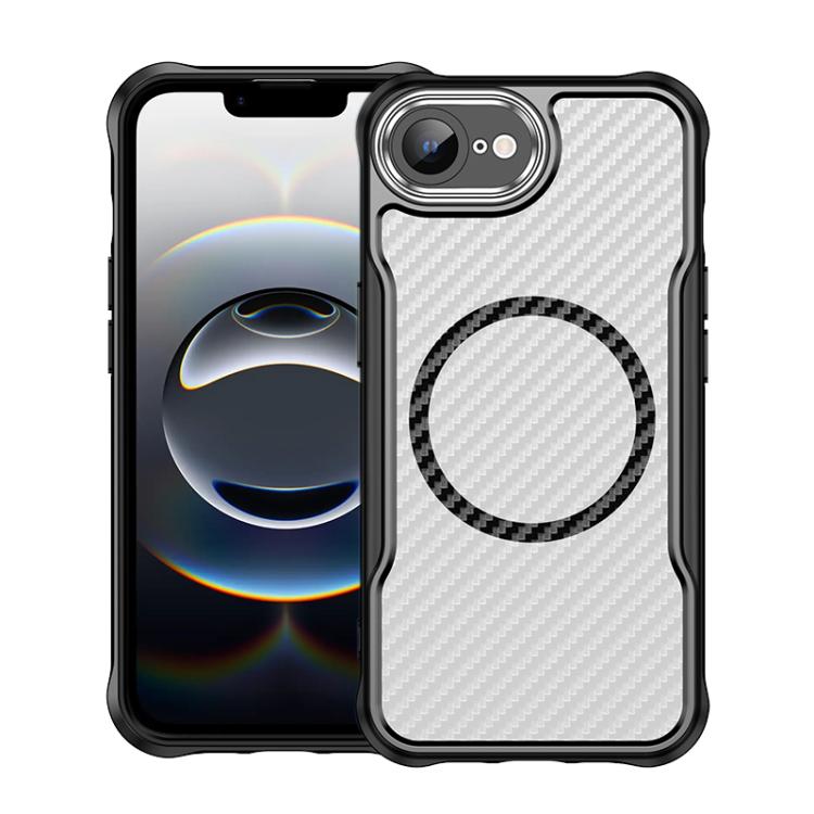 For iPhone 16e Carbon Fiber Texture MagSafe Translucent Phone Case(Black) - iPhone 16e Cases by buy2fix | Online Shopping UK | buy2fix