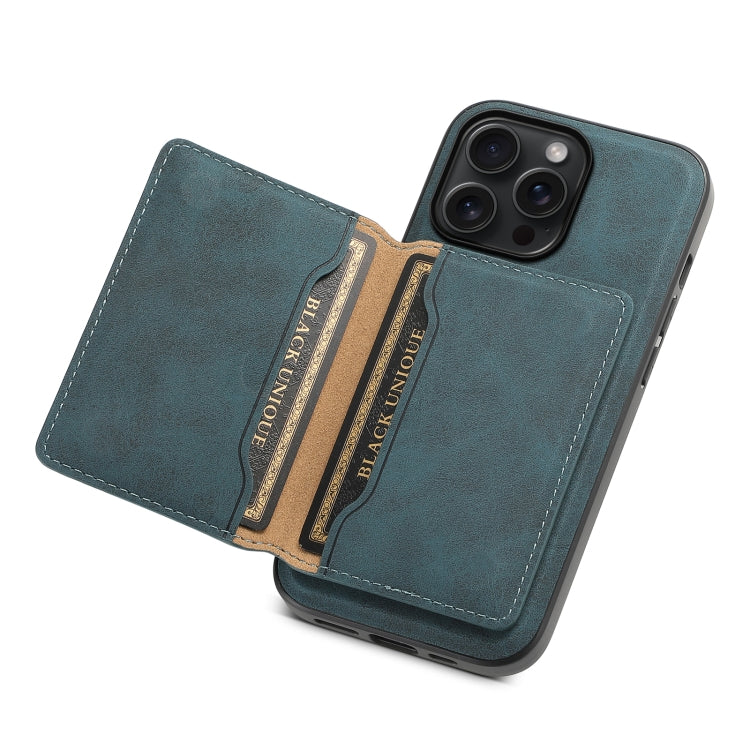 For iPhone 15 Pro Max Denior D13 Retro Texture Leather MagSafe Card Bag Phone Case(Blue) - iPhone 15 Pro Max Cases by Denior | Online Shopping UK | buy2fix