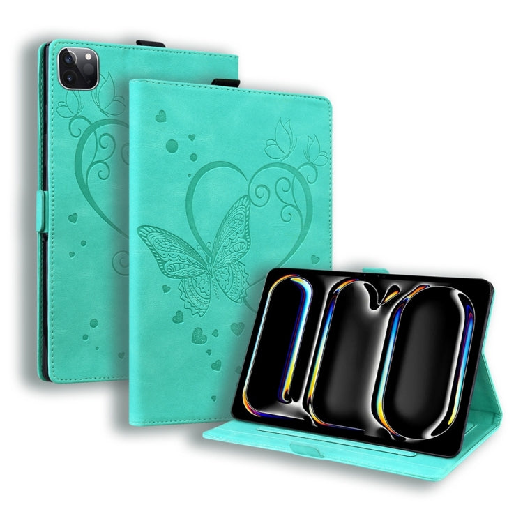 For iPad Pro 13 2024 Love Butterfly Embossed Leather Tablet Case(Mint Green) - iPad Pro 13 2024 Cases by buy2fix | Online Shopping UK | buy2fix