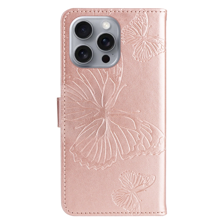 For iPhone 16 Pro Max 3D Butterfly Embossed Pattern Flip Leather Phone Case(Rose Gold) - iPhone 16 Pro Cases by buy2fix | Online Shopping UK | buy2fix