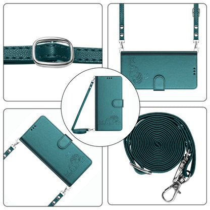 For Google Pixel 9 / 9 Pro Cat Rat Embossed Pattern RFID Leather Phone Case with Lanyard(Peacock Green) - Google Cases by buy2fix | Online Shopping UK | buy2fix