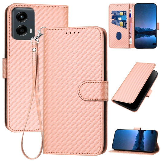 For Motorola Moto G 5G 2024 YX0070 Carbon Fiber Buckle Leather Phone Case with Lanyard(Pink) - Motorola Cases by buy2fix | Online Shopping UK | buy2fix